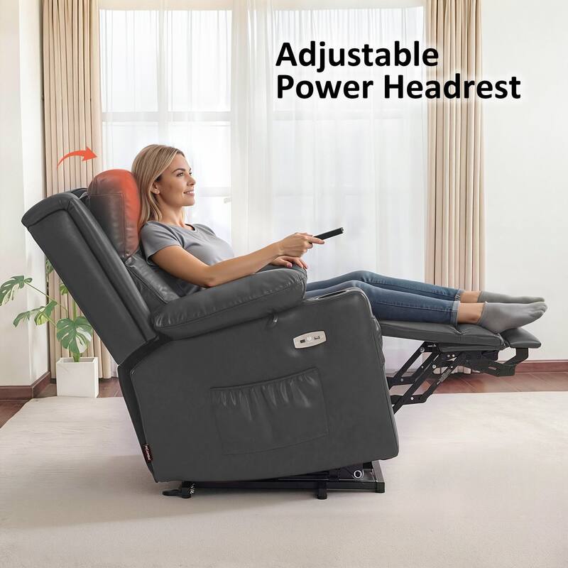 MCombo Lay Flat Dual Motor Power Lift Recliner Chair Sofa with Heat and Massage, Infinite Position, Faux Leather 7661