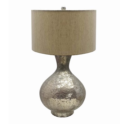 15x15x23 Inch Multicolor Glass Bottle Table Lamp with Mercury Finish and Drum Shade