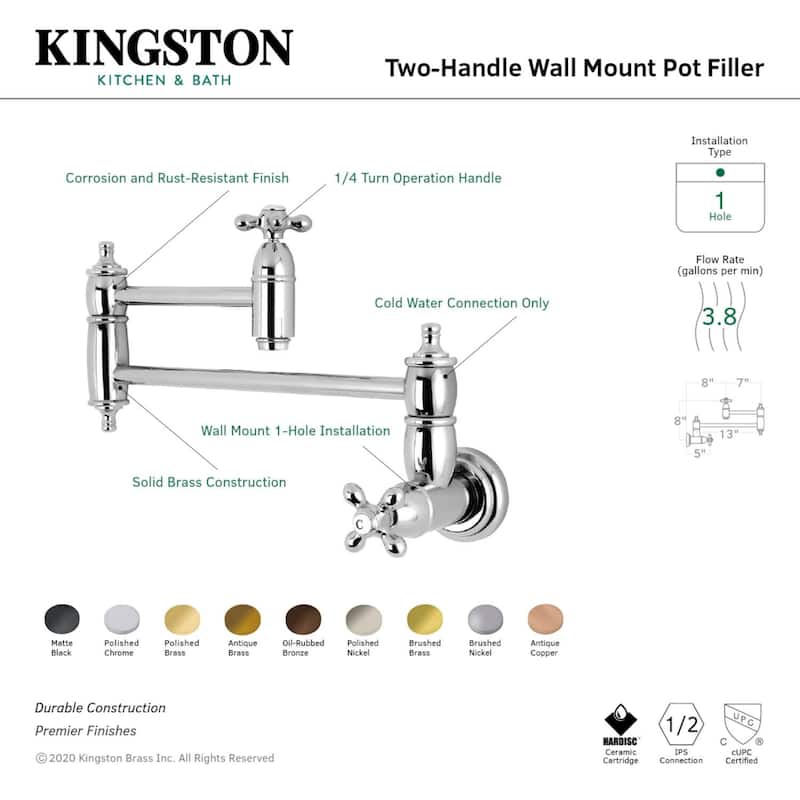 Kingston Brass Restoration Wall Mount Pot Filler Kitchen Faucet