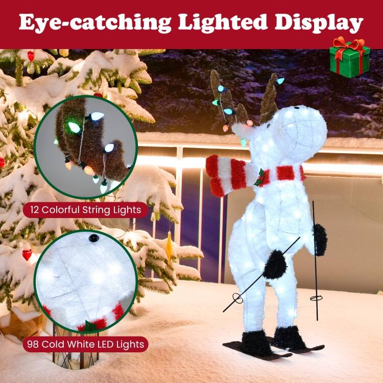 Multi-Color Fabric Metal Animated Christmas Reindeer with LED Lights and Skiing Arms - Multi Color - 24" x 16.5" x 44"