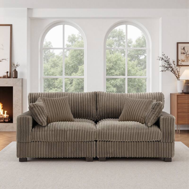 Modern Plush Corduroy Loveseat Sofa Couch with Pillows