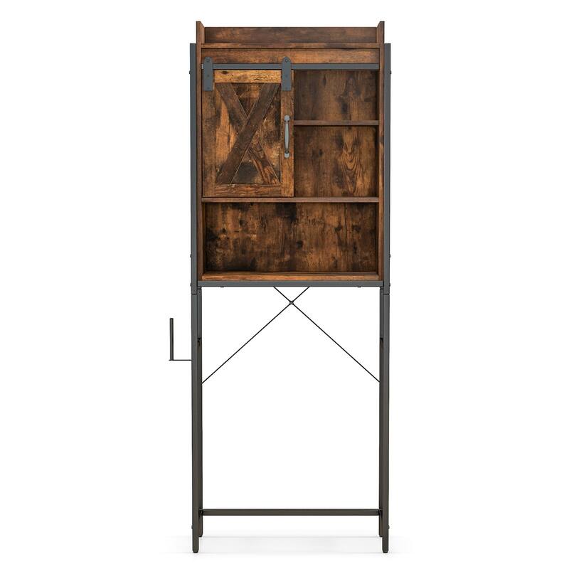 4-Tier Over Toilet Storage Cabinet with Adjustable Shelves and Sliding Door for Bathroom Organization - 25"W x 9.5"D x 67.5"H