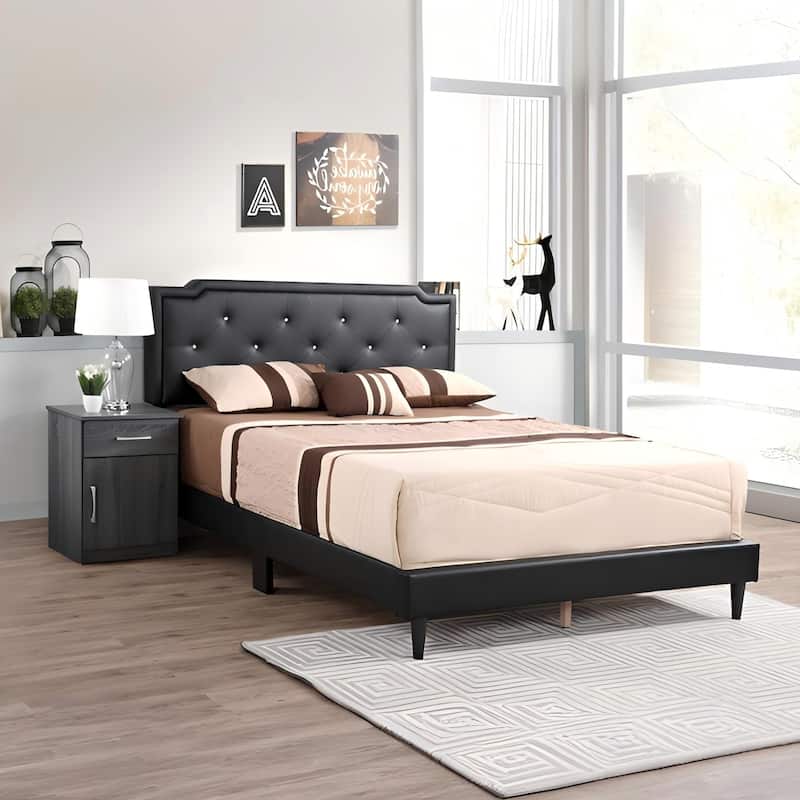 Queen Size PU Platform Bed with Adjustable Headboard and Tufting design