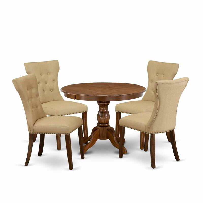 HomeStock 5-Piece Antique Walnut Finish Solid Wood Top Dining table with 4 Chairs