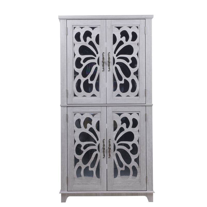Display sideboard buffet with 4 Acrylic Mirrored doors, Adjustable Shelves storage Cabinet for Kitchen, Living Room