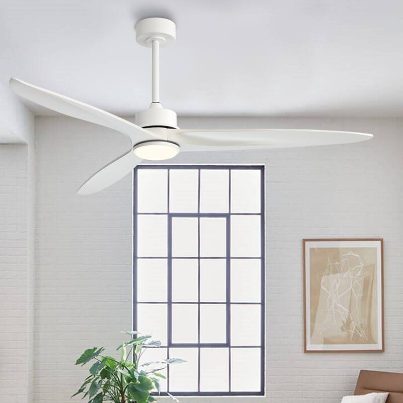WINGBO 60 Inch DC Ceiling Fan with Lights and Remote Control, 3 Reversible Carved Wood Blades, 6-Speed Noiseless DC Motor