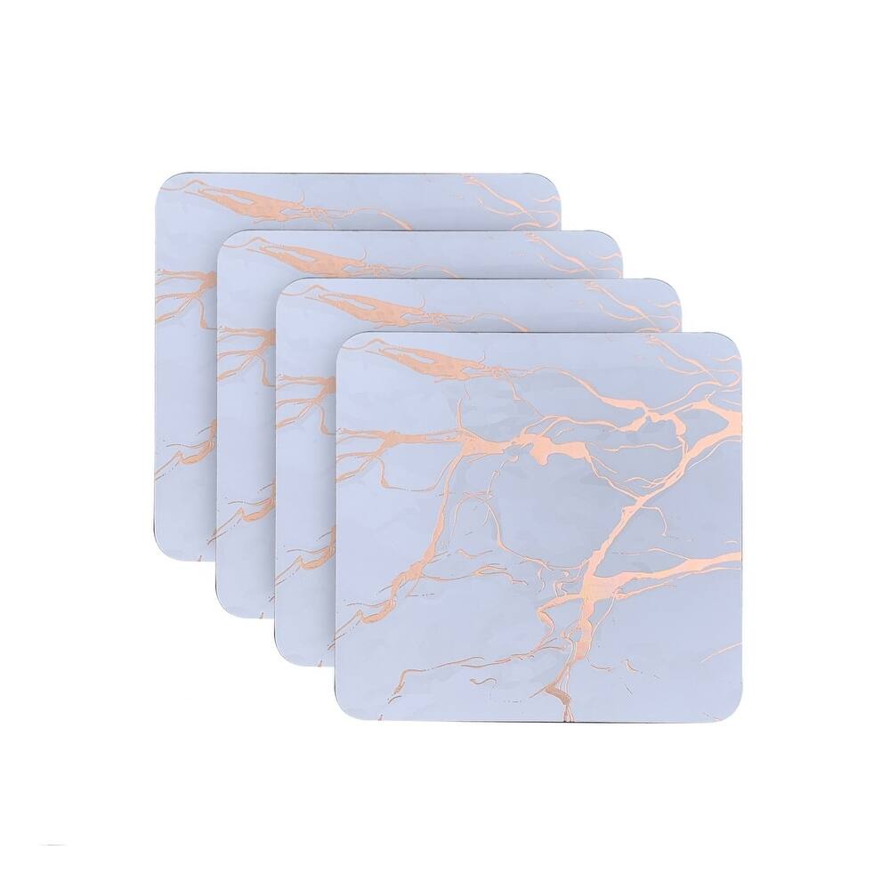 Dainty Home Marble Cork Coaster Set of 4 Square in Rose Gold - White