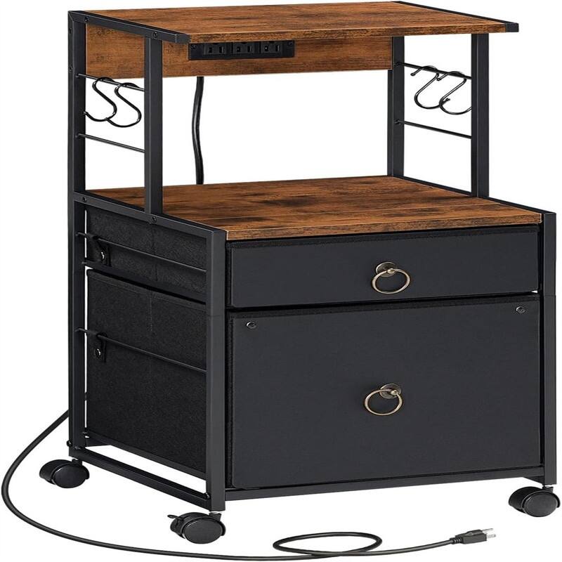 2-Drawer File Cabinet - Rustic Brown + Black