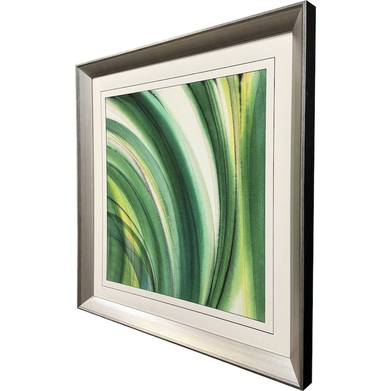 HomeRoots Modern Abstract Green Curvy Leaves Silver Framed Wall Art