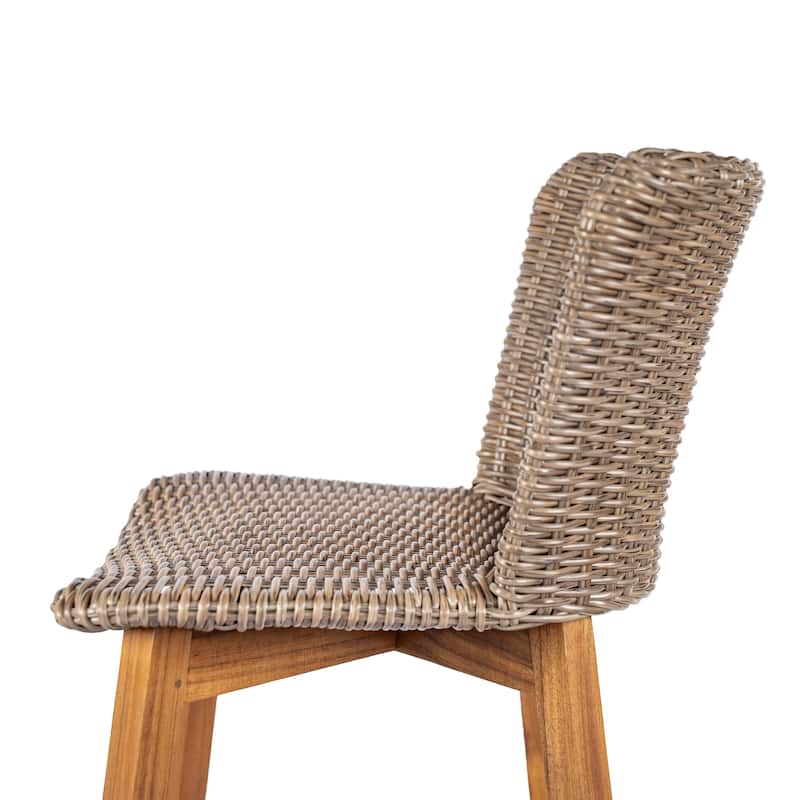 Christopher Knight Home - Lina Acacia and Rattan Outdoor Barstool (Set of 2)
