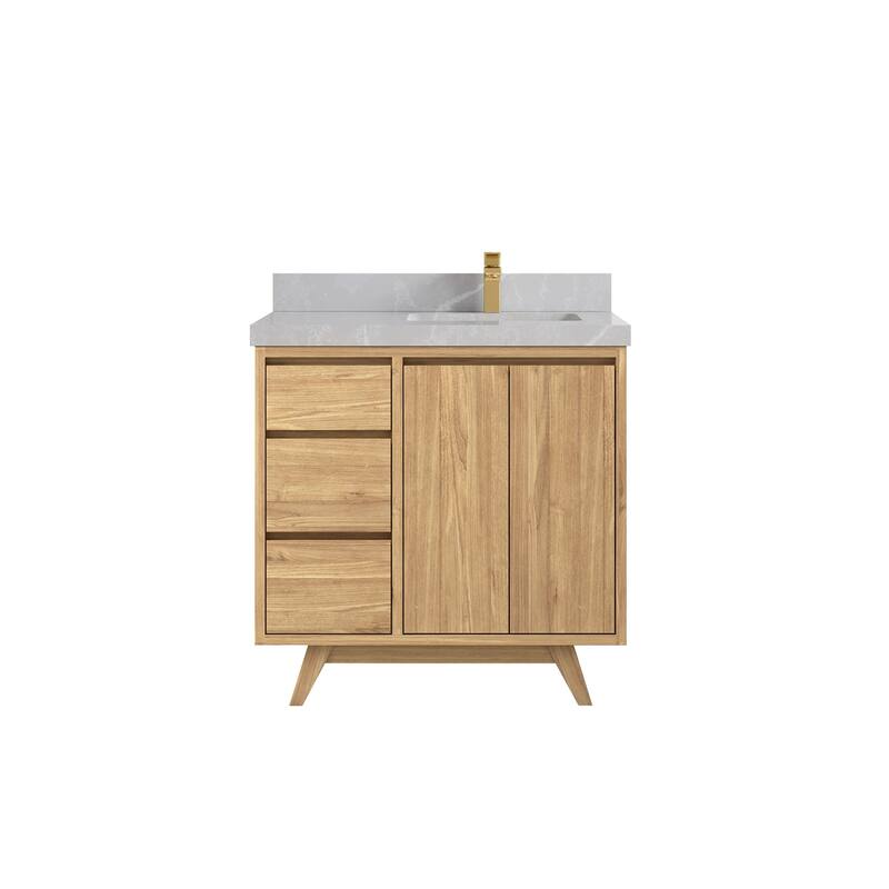 Willow Collections 36 in. W x 22 in. Madison Teak Single Right Offset Sink Bathroom Vanity with Countertop