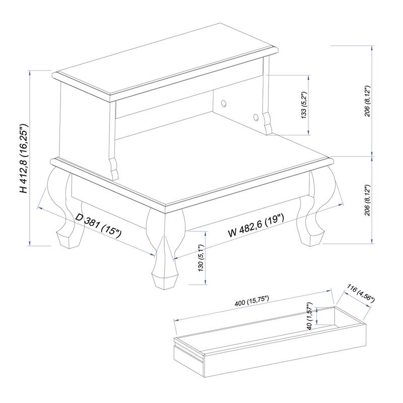 Queen Anne Legged Bed Step - 19" - Cherry Brown