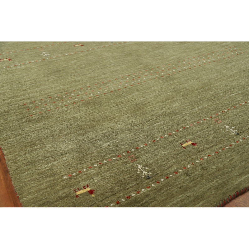 Modern Green Gabbeh Indian Rug Handmade Tribal Wool Carpet - 5'1" x 7'8" - 5'1" x 7'8" - Green