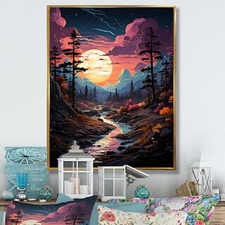 Designart "Pine Tree Whimsical Pine III" Tree Pine Framed Wall Decor ...