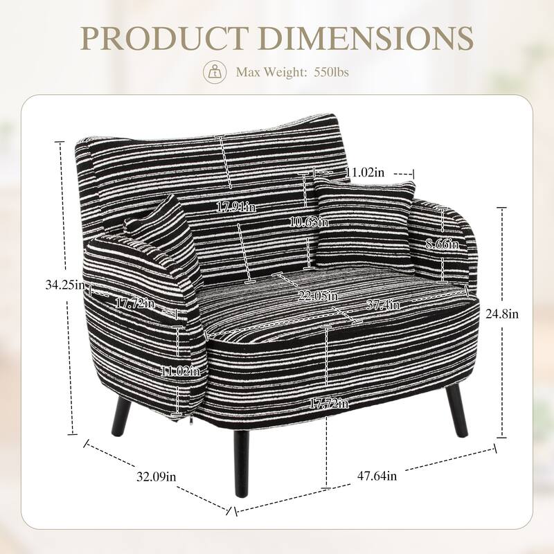 Modern Boucle 2-Seater Sofa with Storage Pockets, Deep-Seated Small Couch with Armrest Pillows for Apartments