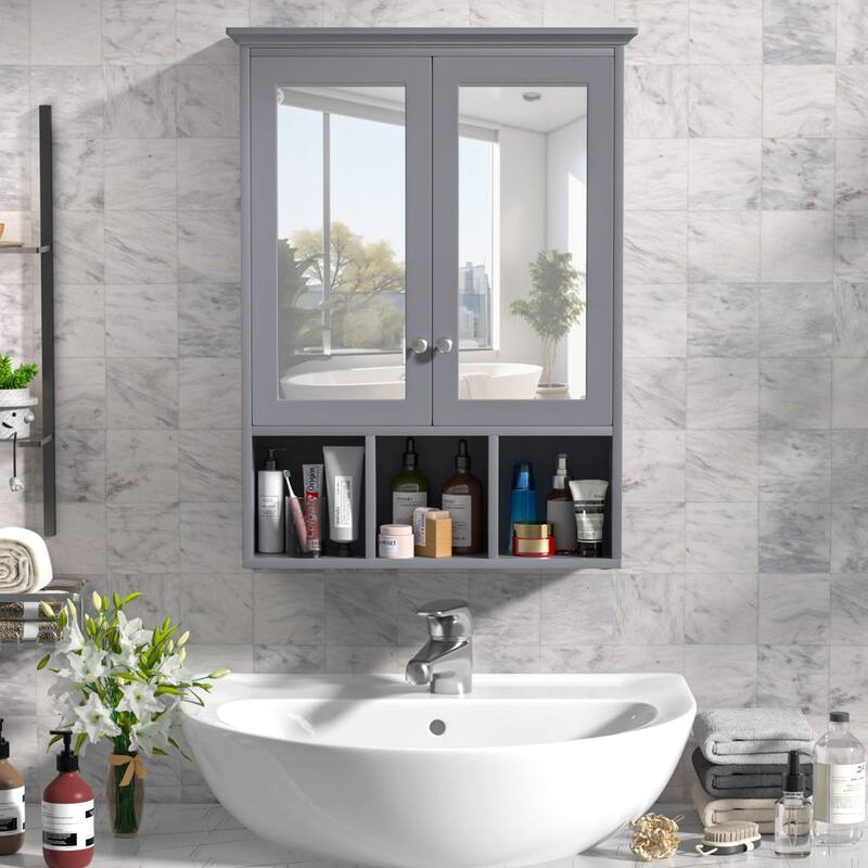 VEIKOUS Oversized Bathroom Medicine Cabinet Wall Mounted Storage with Mirrors - Painted - Grey