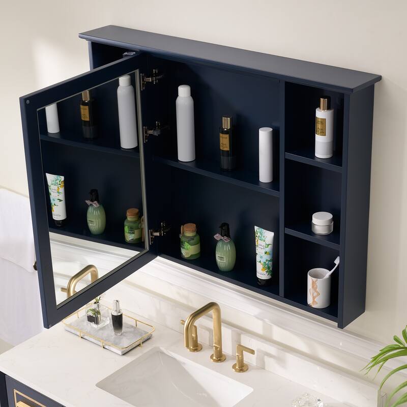 Modern Surface Mount Solid Wood Framed Medicine Cabinet With Mirror and Shelves