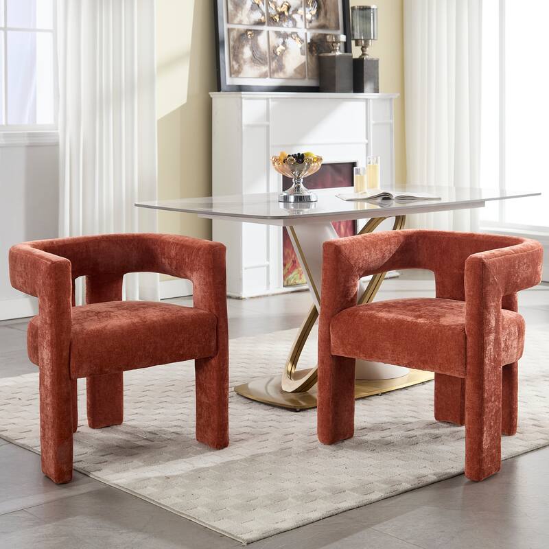 Chenille Barrel Chair Set of 2 with Wood Frame