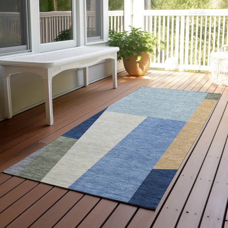 Machine Washable Indoor/ Outdoor Contemporary Jolie Chantille Rug - Navy - 2'3" x 7'6"