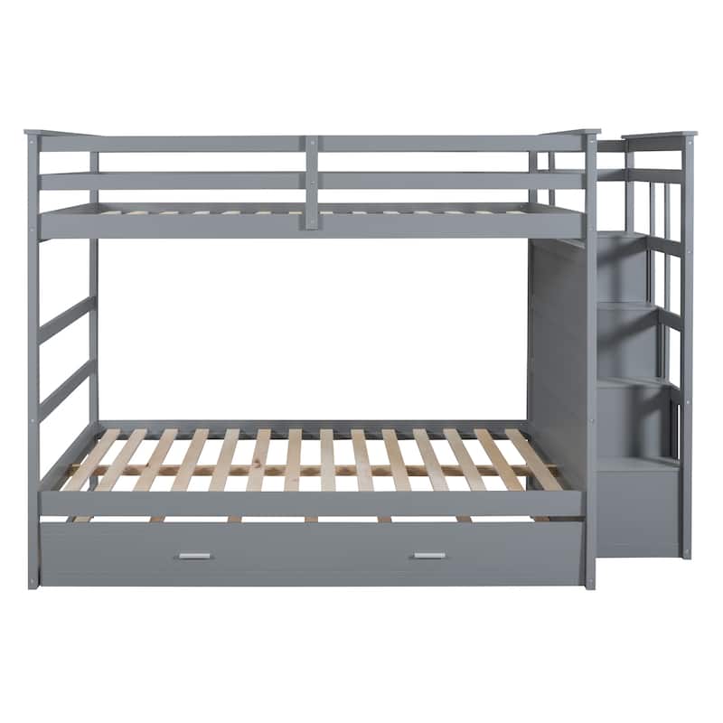 Full Over Full Bunk Bed with Twin Size Trundle and Staircase