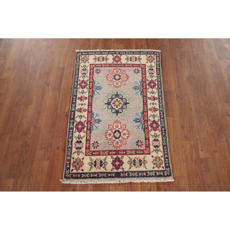 Geometric Kazak Oriental Foyer Rug Handmade Wool Carpet - 1'11" x 2'11"