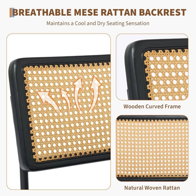 Set of 2 Natural Rattan Kitchen Dining Chairs for Dining Room