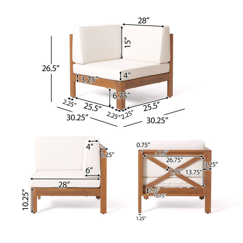 Culatra Outdoor Acacia Wood 5 Seater Sectional Sofa Set with Fire Pit by Christopher Knight Home