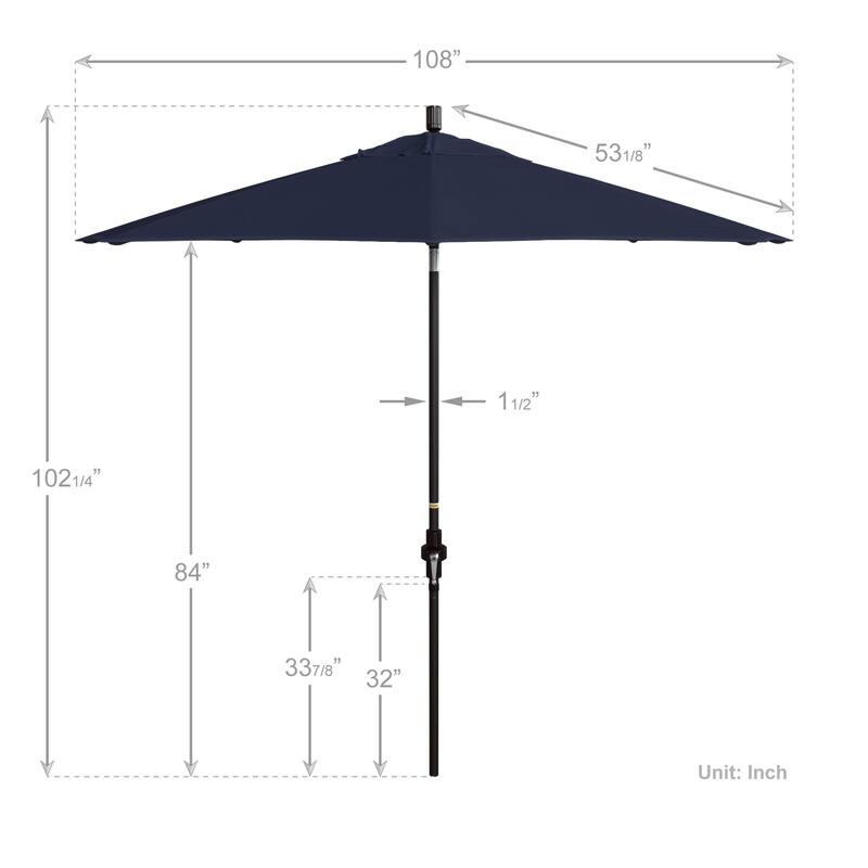 California Umbrella 9' Rd Golden State Series Patio Umbrella Bronze Aluminum Frame Crank Lift Collar Tilt Olefin Royal Blue