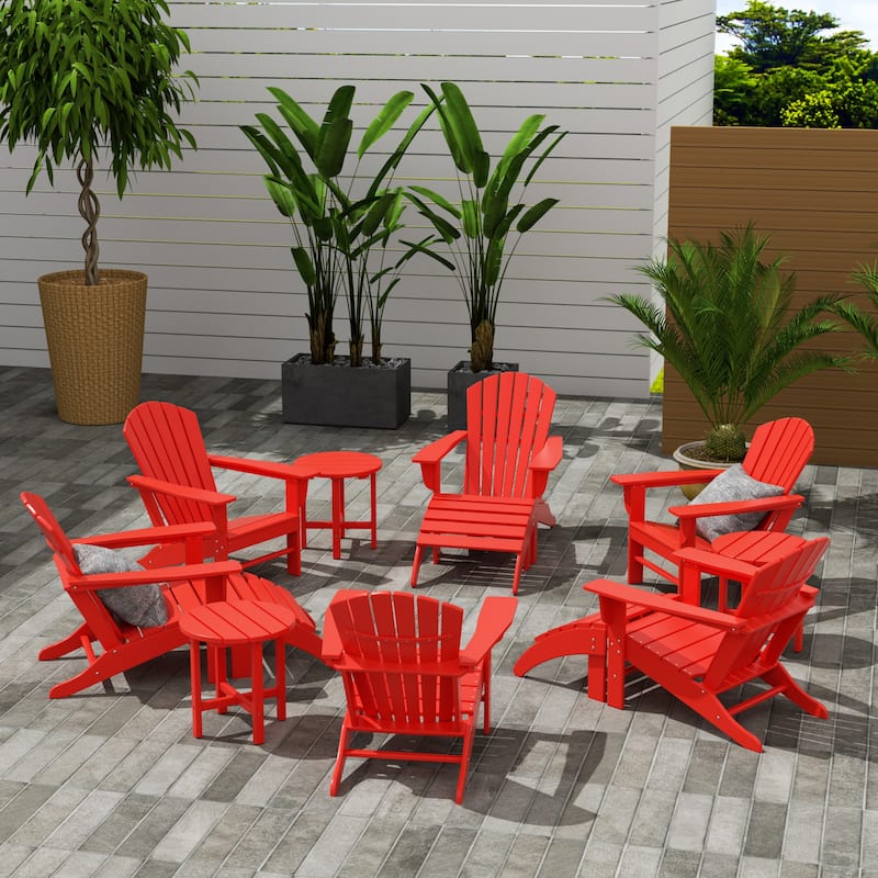 Altura 12-Piece Poly All Weather Adirondack Chair With Ottoman And Side Table - Red