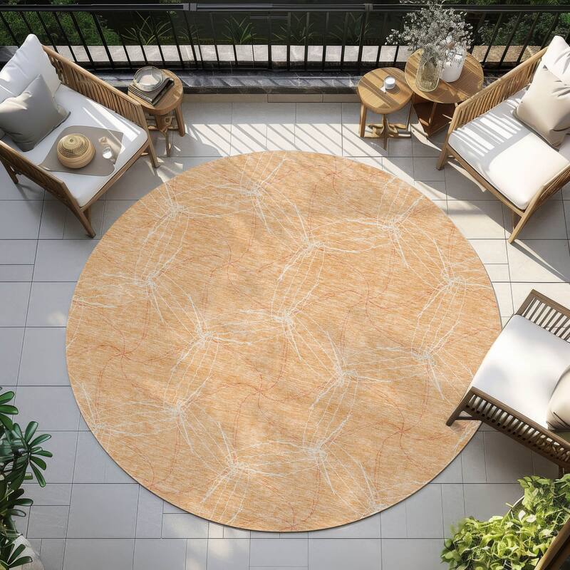 Machine Washable Indoor/ Outdoor Abstract Contemporary Chantille Rug - Peach - 8' x 8'