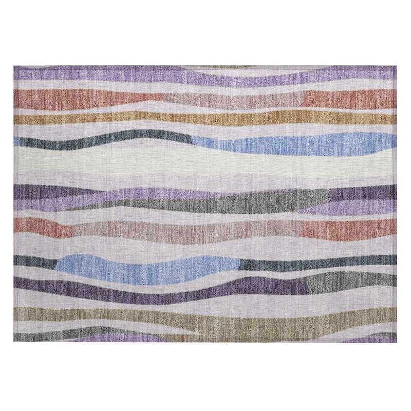 Machine Washable Indoor/Outdoor Modern Stripes Chantille Rug