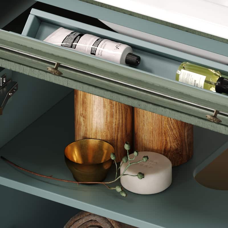 Bathroom Vanity with Ceramic Sink, Bathroom Cabinet with One Flip Drawer and Two Doors, Restroom Vanity with Adjustable Shelf