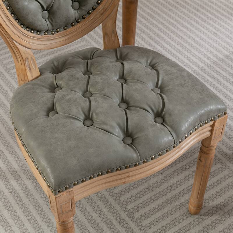 Mid-century Modern Dining Chairs Set of 4, PU Leather High-end Tufted Dining Room Chair with Nailhead Trim Solid Wood Legs