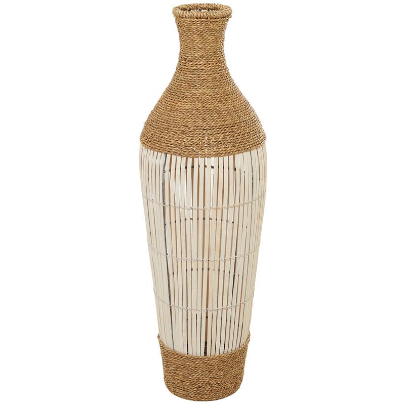 Brown Seagrass Handmade Wrapped Tall Floor Vase with Open Framed Cream Bamboo Center