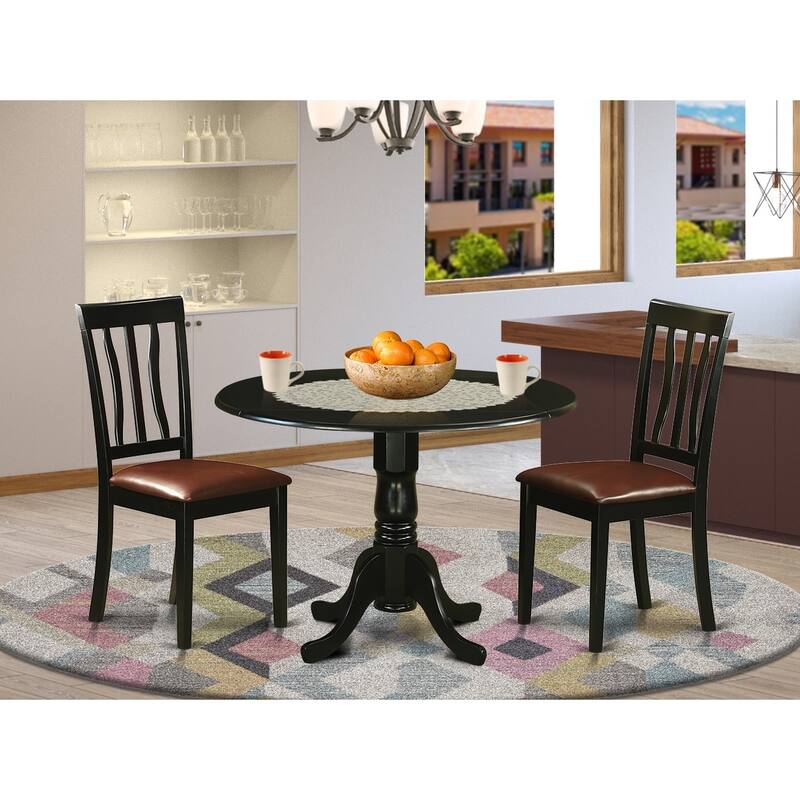 Kitchen Dining Set - Round Table with 2 Wood Chairs - Modern Dining Room Furniture