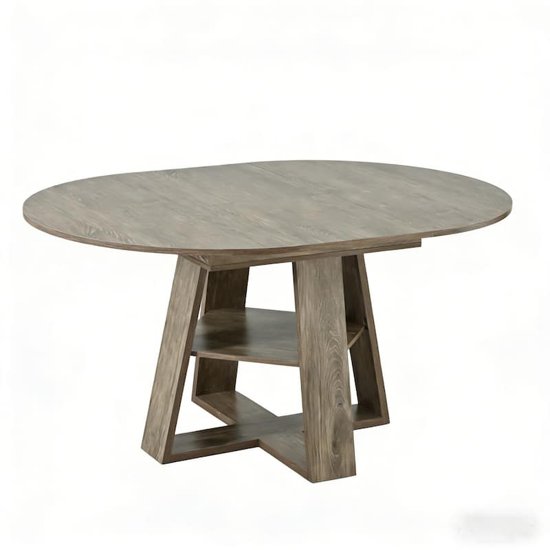 43.3"-59" Extendable Round Dining Table with Storage Shelf