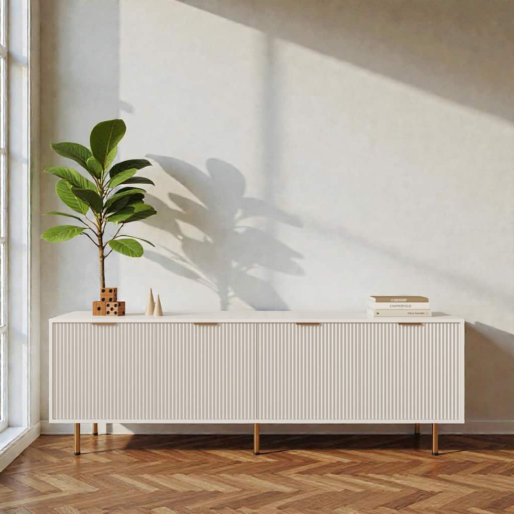 Modern Warm White 70.87" TV Stand for 80 Inch TVs, MDF Media Console Cabinet for Living Room or Bedroom