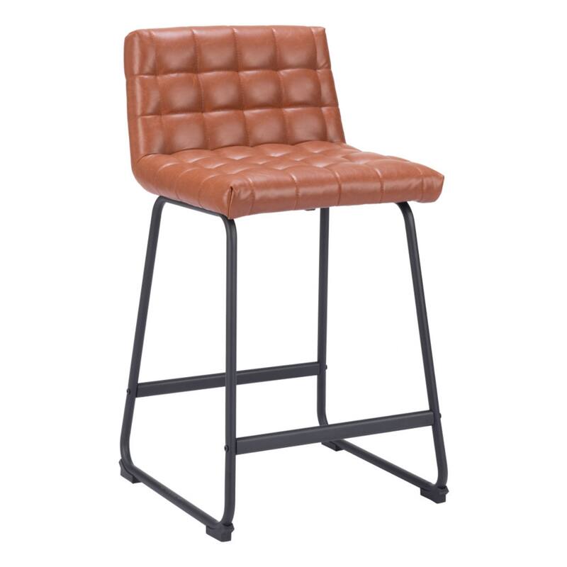 Set of 2 Armless Faux Leather Bar Stools with Tufted Seat and Sled Base for Living Room or Kitchen Island