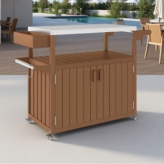 Outdoor Bar Cart with a Cabinet and Open Shelf for Food Prep - Bed Bath ...