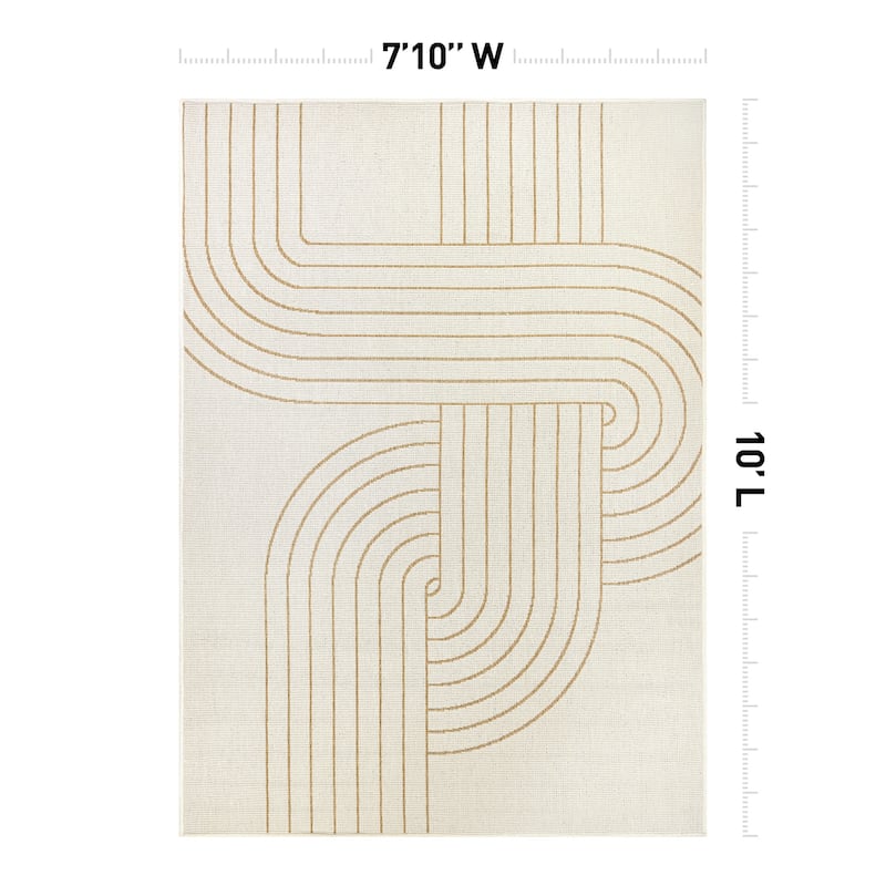 World Rug Gallery Modern Abstract Lines Weather Resistant Reversible Indoor/Outdoor Area Rug