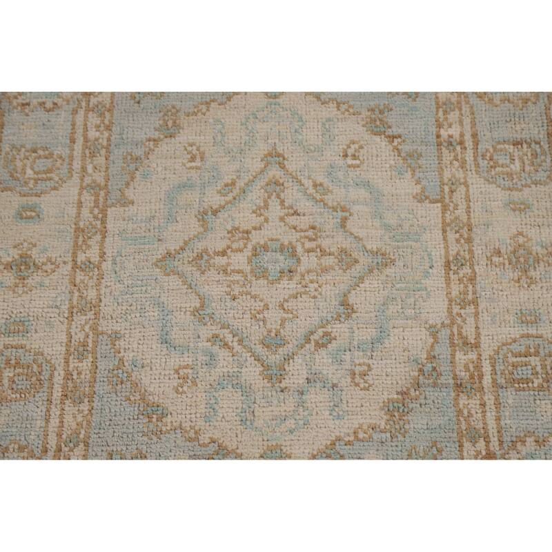 Hand Knotted Oriental 100% Wool Carpet Transitional Geometric Beige & Ivories Oushak Area Rug - 3' 0'' X 2' 0''