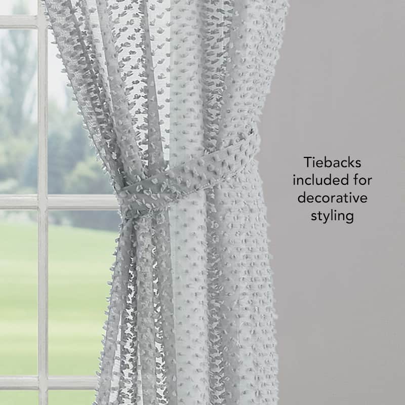 Creative Home Ideas Mia Embellished Sheer Grommet Window Curtain Panel Pair with Tiebacks,