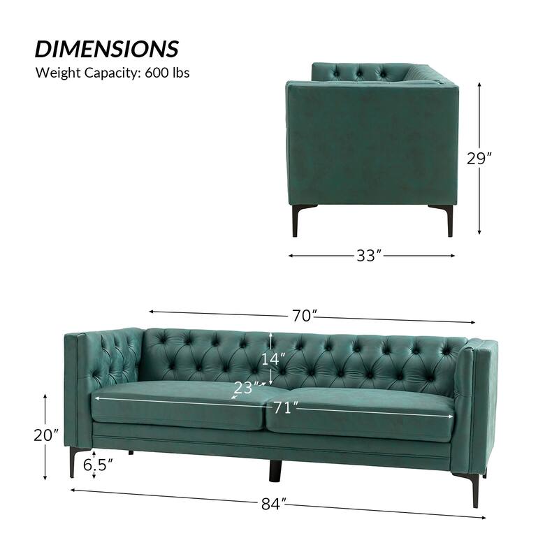 Calymne 84" Classic Square Arms Sofa with Button-Tufted Back by HULALA HOME