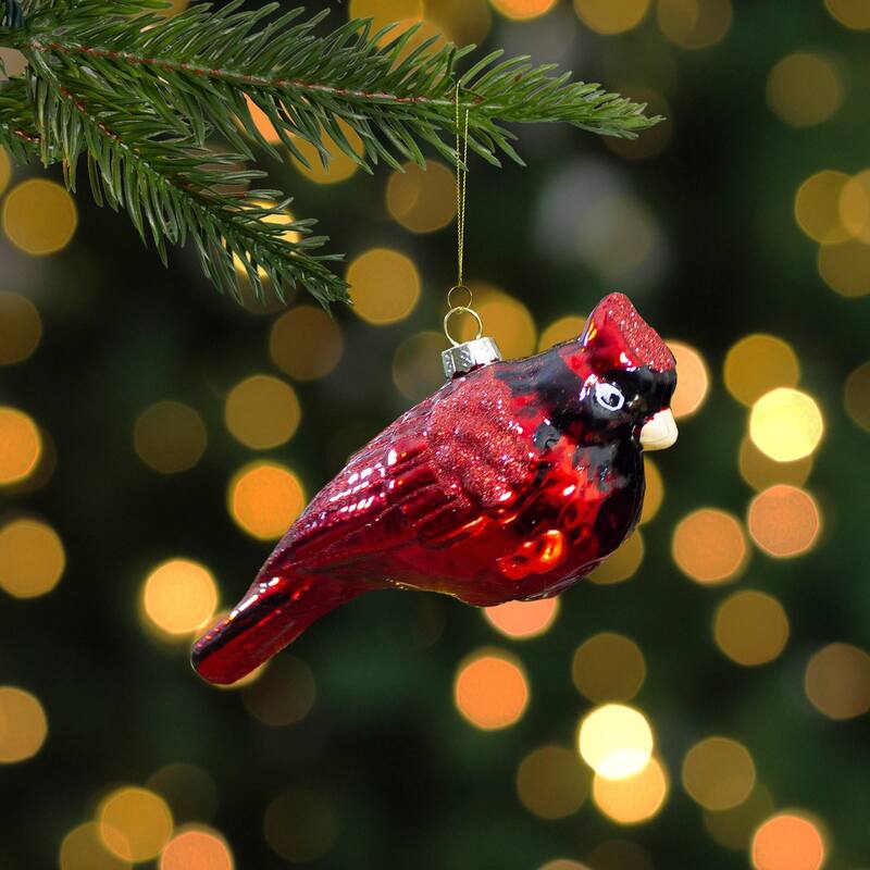 5.5" Red Cardinal Glittered Glass Christmas Ornament