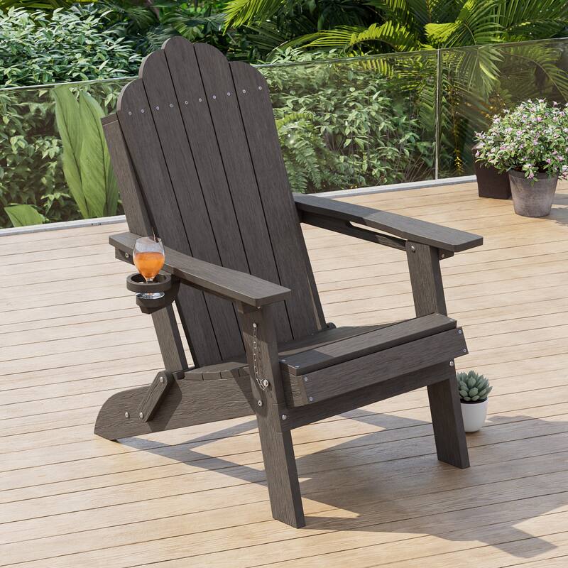 HDPE All-Weather Folding Adirondack Chair with Cup Holder - 1-Piece - Brown