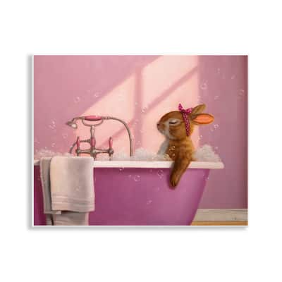 Stupell Bunny in Pink Relaxing Bath Wall Plaque Art Design By Lucia Heffernan