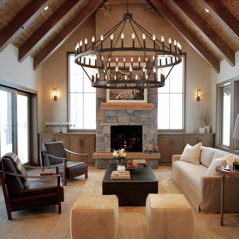 2 Tier Wagon Wheel Chandelier Large Farmhouse Rustic Round Chandeliers