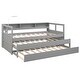 preview thumbnail 9 of 12, Twin XL Size Wood Daybed with 2 Trundles, 3 Storage Cubbies, 1 Light for Free and USB Charging Design Creative Triple Bunk, Gray