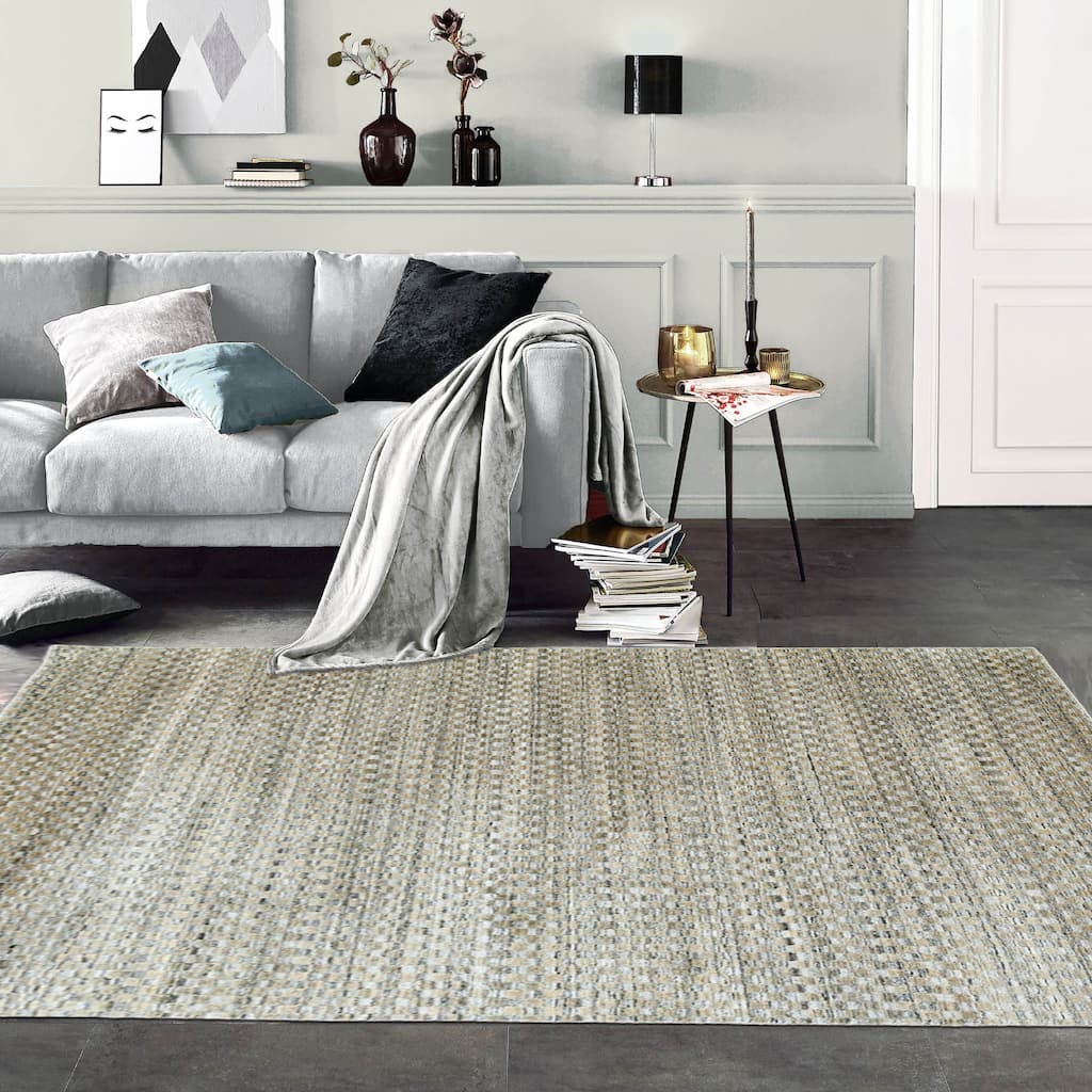 Hand Knotted Textured Gray Tibetan Wool Modern Oriental Area Rug - 5' 8'' x 8' 1''