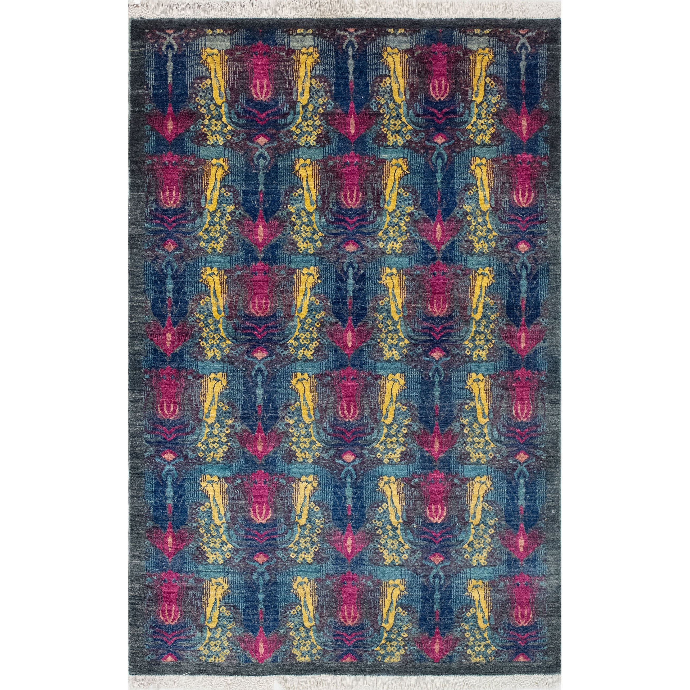 Noori Rug Fine Chobi Basan Charcoal/Blue Rug 4'2" x 6'4" Bed Bath
